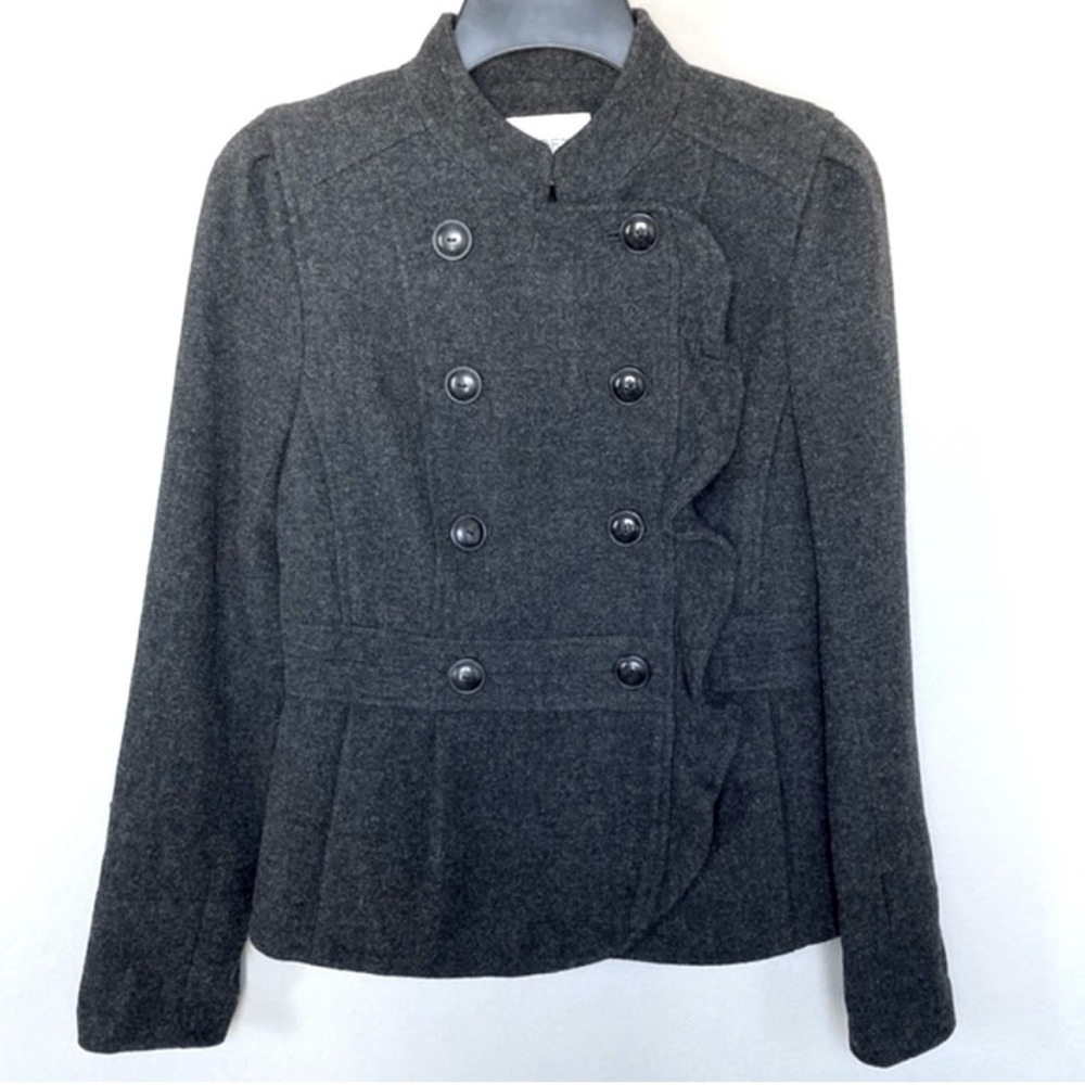 LOFT Wool Pea Coat Sz. 12 Military Gray Ruffle Pockets